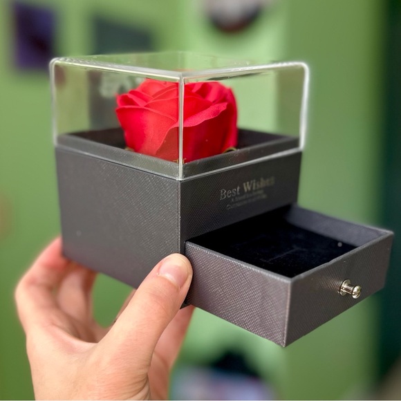 Encased Red Faux Floral Sliding Drawer Jewelry Box Ring Cute Danity Holder - Picture 2 of 6